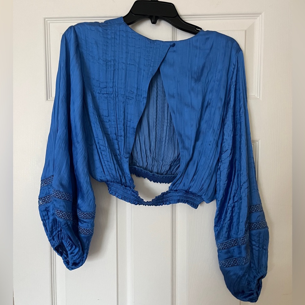 House of Harlow 1960 Blue Two Piece Set Open Back Crop Top & Flowy Pants Size S - Picture 7 of 11